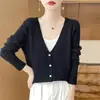 Suéter versátil para mujer adelgazante al por mayor, elegante abrigo cárdigan nuevo holgado, top de punto 2026 cuello en V