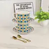 Venta Directa Transfronteriza Juego de Taza y Platillo de Café de Porcelana Ósea Estilo Retro Europeo Aijia con Cucharilla, Tazas a Juego para Pareja para el Té de la Tarde, Set de Regalo