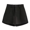 Shorts de Terno de Lã Misturada Preto Feminino Outono Inverno Petite Cintura Alta Emagrecedor Casual Linha A Roupa Externa Perna Larga Bootcut Hot Pants