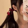 Horquilla de terciopelo con lazo de cereza roja de Año Nuevo de alta calidad para mujer, flequillo medio atado, horquilla con clip pequeño, tocado