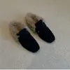 Caliente nuevo estilo 2026 punta cerrada media zapatilla de casa para mujer otoño e invierno zapatilla de pelo sensación suelta mocasines sin cordones felpa
