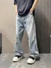 Jeans rotos con salpicaduras para hombre pierna recta holgados pantalones de alta calle americanos marca de moda rebelde guapo diseño retro graffiti pantalones largos