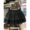 [Tela Original] Falda Corta con Adorno de Encaje Blanco para Mujer, Falda Corta Abullonada de Línea A Adelgazante de Verano para Figuras Pequeñas