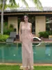 Tailandia Nuevo 2026 Sesión de Fotos de Vacaciones en Isla Sexy Top de Tubo de Encaje Falda Larga con Abertura Traje de Baño de Tres Piezas