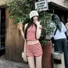 Bikini Coreano Ins Estilo Nuevo Rayas Puro Deseo para Chicas de Busto Pequeño, Traje de Baño Conservador Adelgazante de Pierna Cuadrada para Mujeres de Vacaciones en Aguas Termales