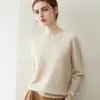 Suéter de punto de cuello redondo para mujer, suave y agradable para la piel, 100% cachemir, para otoño e invierno, color liso, cálido, de manga larga, capa base de punto versátil