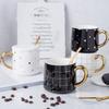 Taza de Cerámica Creativa Nórdica en Blanco y Negro Cuidadosamente Seleccionada con Tapa, Taza de Café Geométrica para Hombres y Mujeres de Oficina, Taza para Beber de Aspecto Elegante al por Mayor