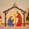 Decoraciones navideñas brillantes, arco dorado y conjunto de pesebre, decoración de escaparate para escenas de hotel y comerciales, accesorios para arreglos exteriores