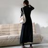 Vestido de punto con base interior de abrigo Hepburn para mujer, nuevo vestido de suéter francés, vestido negro de cuello alto