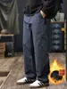 Calça Casual Reta Três Provas para Homens 2025 Outono e Inverno Nova Tamanho Grande Forrada com Fleece Quente de Perna Larga Calça de Trabalho