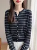 Cardigan de Punto Fino con Cuello en V de Manga Larga para Mujer, Bloques de Color, Rayas, Lunares, Suelto, Nuevo para Primavera y Otoño 2026