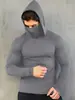 Roupas de Fitness à Prova de Vento com Manga Longa para Homem Macacão de Treino de Secagem Rápida Máscara à Prova de Poeira Camiseta com Capuz de Gola Alta Não