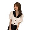 2025 Blusa Estilo Suave Manga Bufante para Mulheres Nicho Cintura Alta Manga Curta Retrô Estilo Hong Kong Tricô