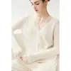 Cárdigan de cachemir con ribete de encaje, cuello en V para mujer, suéter corto, cárdigan de lana tejido, manga larga, nuevo estilo otoño/invierno