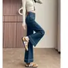 Calça Jeans Flare Azul Escuro para Mulheres, Temporada de Primavera, Slim Fit, Fashion, Cintura Alta, Valoriza a Silhueta, Alonga a Figura, Jeans Flare Cropped