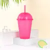 Copo de Smoothie Popular Infantil Transfronteiriço, Copo de Bebida de Suco de Plástico Camada Única com Glitter, Copo com Tampa Arqueada para Canudo, Copo para Beber Portátil