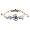 Pulsera de Cerámica Hecha a Mano con Cuentas, Estilo Antiguo Étnico, Flor Incrustada en Piedra, para Mujeres, Estilo a Juego para Novias, Diseño Tejido, Suministro Directo del Fabricante