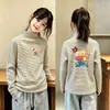 Camiseta Térmica de Manga Larga Base Casual para Niña Otoño/Invierno Nuevo Estilo Cuello Semi Alto Parte Superior Cepillada Ropa Interior Rayada para Bebé