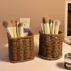 Tubo de Armazenamento para Pincéis de Maquiagem de Rattan de Imitação Retrô Porta-Canetas Caixa Organizadora Rack de Armazenamento para Lápis de Sobrancelha Cosméticos de Mesa