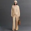 Calça Feminina de Cashmere Cor Sólida Solta Elegante Estilo Urbano para o Dia a Dia Calça de Perna Larga Outono e Inverno Nova Reta Casual Comprimento Total