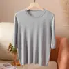 Verão Novo 60 Peças Seda de Amora Manga Curta Feminina Gola Redonda Fina Casual Camiseta Malha Meia-Manga Roupa de Baixo Atacado