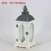 Portavelas Retro Europeo Lámpara de Madera a Prueba de Viento Adornos de Pie Hierro Viejo Cepillado Blanco Accesorios para Bodas Accesorios para el Hogar