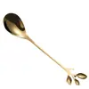 Cuchara y Tenedor Creativos con Forma de Hoja de Acero Inoxidable, Cuchara para Remover Café, Cuchara de Postre, Tenedor de Fruta, Tenedor para Pastel, Tenedor para Mooncake, Cuchara de Regalo