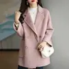 Moda Otoño/Invierno 2025 Nuevo Abrigo de Lana de Longitud Media Versátil Elegante Ceñido Holgado con Patrón de Espiga para Mujer Tendencia