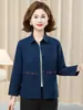 Camisa de algodón puro para mujeres de mediana edad y mayores, top de manga larga para primavera y otoño, cárdigan holgado bordado de talla grande para madre, con botones