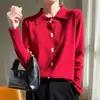 Nuevo top sencillo de punto, polo básico casual para mujer, holgado de manga larga, adecuado para otoño e invierno, blanco