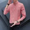 Camisa de Rayas de Primavera para Hombre de Manga Larga Estilo Coreano Moderna Ajustada Atractiva Versátil Camisa Casual de Negocios