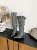 Botas de plataforma anchas de metal con hebilla estilo europeo y americano, botas altas de tacón alto