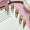 10 Piezas de Uñas Postizas con Estampado de Leopardo Francés, Parches para Uñas, Piezas de Uñas de Alta Gama, Uñas Portátiles Hechas a Mano Ojo de Gato