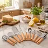 Utensilios de Cocina Mango de Madera Juego de Utensilios Pequeños Batidor de Huevos de Acero Inoxidable Juego para Hornear Herramienta para Pizza Cuchillo para Queso
