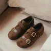 Zapatos Birkenstock de Gamuza Retro con Doble Correa para Mujer 2026 Otoño/Invierno Nuevos Zapatos Individuales Planos de Punta Redonda Versátiles Casuales Perezosos
