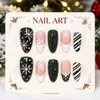 30 piezas de uñas postizas con temática navideña, con un popular diseño de raya de copo de nieve francesa blanca en verde oliva, para arte de uñas transfronterizo