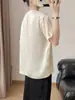Nuevos Tops Estilo Chino para Mujer 2025 Nuevos Tops Jacquard Oscuro Patrón Satén Manga Corta para Mujer Verano Albaricoque Camiseta Cuello Redondo