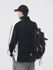 Suéter Gola Alta Masculino Moda Primavera e Outono Loose Manga Longa Camisa Polo Costura Cor Contrastante Pulôver Versátil Top Esportivo
