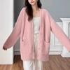 Novo Cardigan de Malha Macio Slimming Solto Outono e Inverno para Mulheres, Estilo Suave Cor Sólida Jaqueta Suéter de Veludo Faux Mink