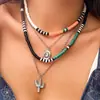 Joyería Transfronteriza Europea y Americana Cadena para la Clavícula Imitación Turquesa Retro Conjunto de Collar de Cuentas Estilo Étnico Collar de Cactus