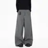 Calça Pleated de Xadrez Americano DOFERNERY Masculina de Verão Fina Solta Casual Tendência Perna Reta Calça Longa