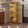 Prateleira de armazenamento de cozinha de madeira maciça multicamadas móvel de piso, cesta de lanches e frutas, prateleira de armazenamento multifuncional para casa para espaços estreitos