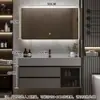 Juego de Gabinete de Baño de Madera Maciza Integrado con Roca, Lavabo Minimalista Moderno, Espejo de Lavabo, Lavabo de Tocador de Baño