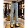 Novos jeans de ganga lavados e com efeito desgastado estilo americano para 2026, perna reta, corte solto, efeito emagrecedor, azul retrô, calças compridas da moda para homem