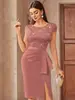 Vestido Nuevo 2025 Estilo Europeo y Americano Transfronterizo, Vestido Bodycon de Encaje con Lentejuelas Noble y Elegante con Abertura, Vestido Formal de Mujer Ajustado