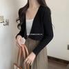 Nova Blusa Externa de Tricô Cardigan Manga Curta Longa Estilo Francês Suave Top Externo Feminino Preto Tamanho Único Branco