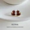 Pendientes de Plata de Ley S925 con Aguja para Feng Shui que Potencian la Riqueza para Mujer, Delicados y Compactos Pendientes de Botón con Forma de Calabaza y Elegante Lazo, Aspecto de Alta Gama, Rojo de Año Nuevo