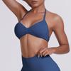 Sutiã Esportivo de Cor Sólida com Alça Cruzada nas Costas, Alta Sustentação, Push-Up, Respirável, Tricotado, com Gola Alta, para Fitness, Yoga, para Mulheres