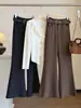 Calça flare estilo terno marrom para mulheres, coleção de outono, alta qualidade, modeladora, elegante, casual, pantalona, cintura alta, com caimento fluido, calça longa flare