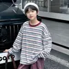 Camiseta a Rayas de Manga Larga para Niño Panda Yuan Yuan Algodón Puro 2025 Nuevo Cuello Bloque de Color Camiseta Básica Infantil Top de Otoño